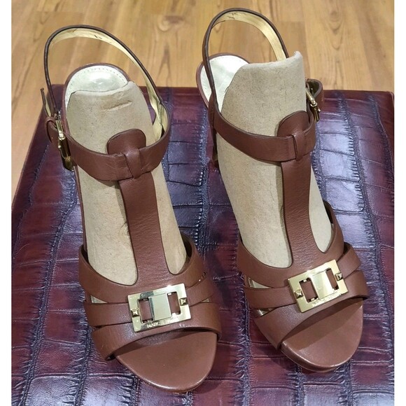 Designer Marc Fisher Varika Varika2 Platform Strappy Heel Sandals Brown/Gold 9.5 - Picture 2 of 7
